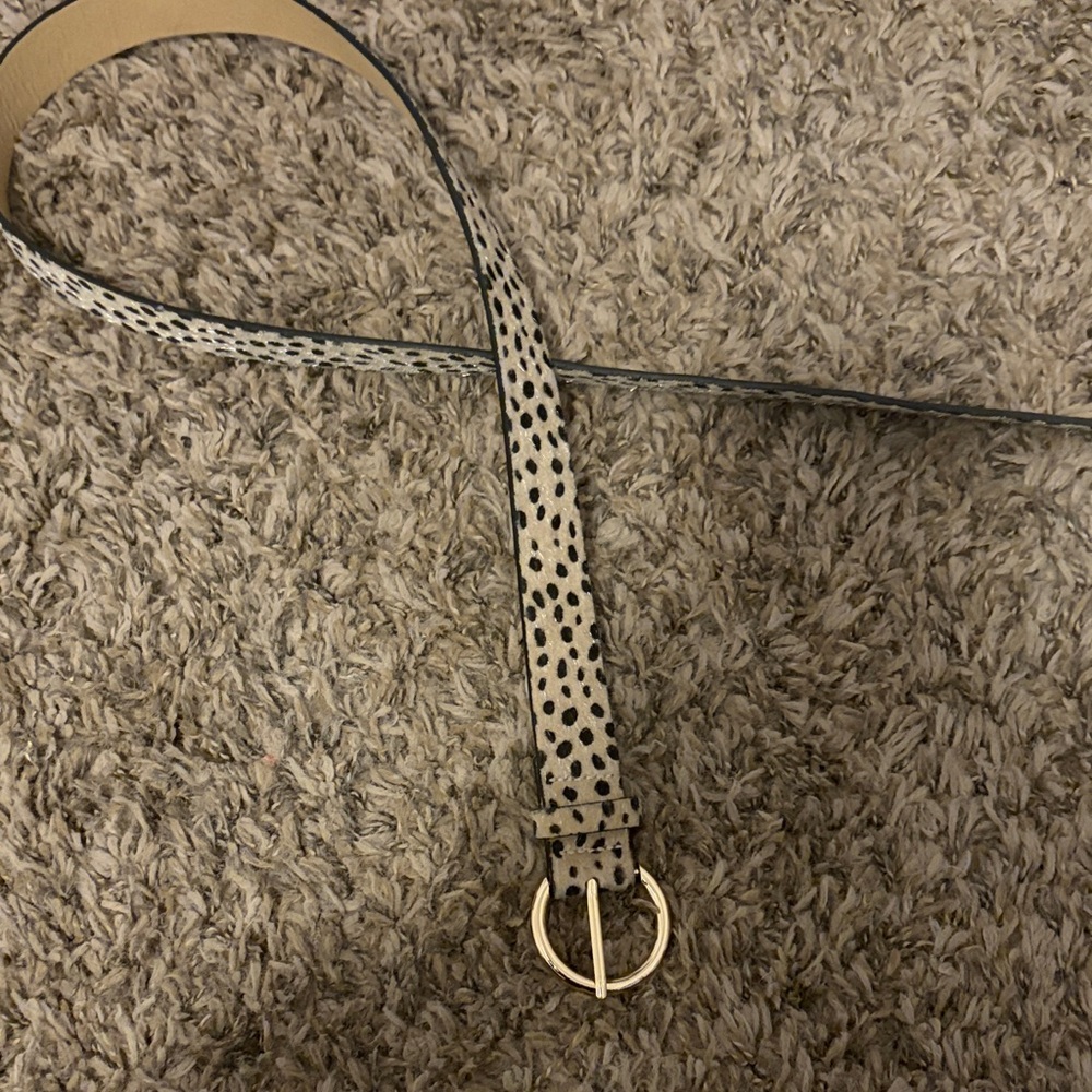 SHEIN Black and Cream Polka Dot Belt with Gold Buckle